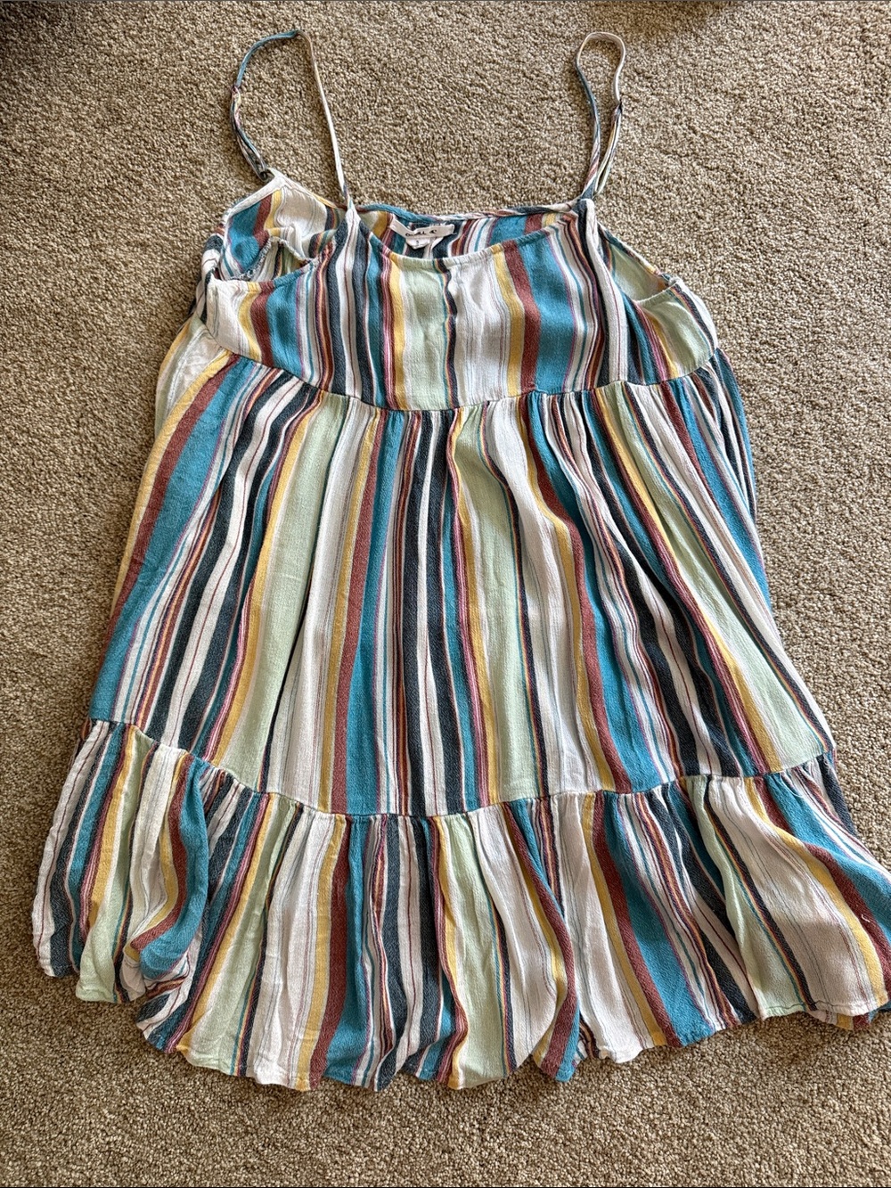 O'Neill Multi-Striped Lightweight Tank Dress in Teal, Yellow, Rust